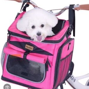 CUTE! Pink Nestful Dog Bike Basket Carrier expandable w/rest area & rain cover.